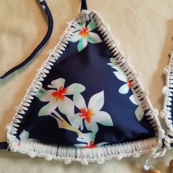 NWT LAST 1! Floral Boho Bikini w/Crocheted Edges - Picture 7 of 7